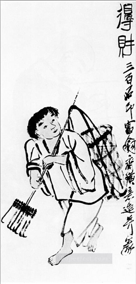 Qi Baishi a peasant with a rake traditional China Oil Paintings